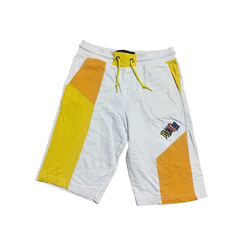 Switch Remarkable Sweat Shorts Youth L 14-16 White‎ Yellow Colorblock Drawstring